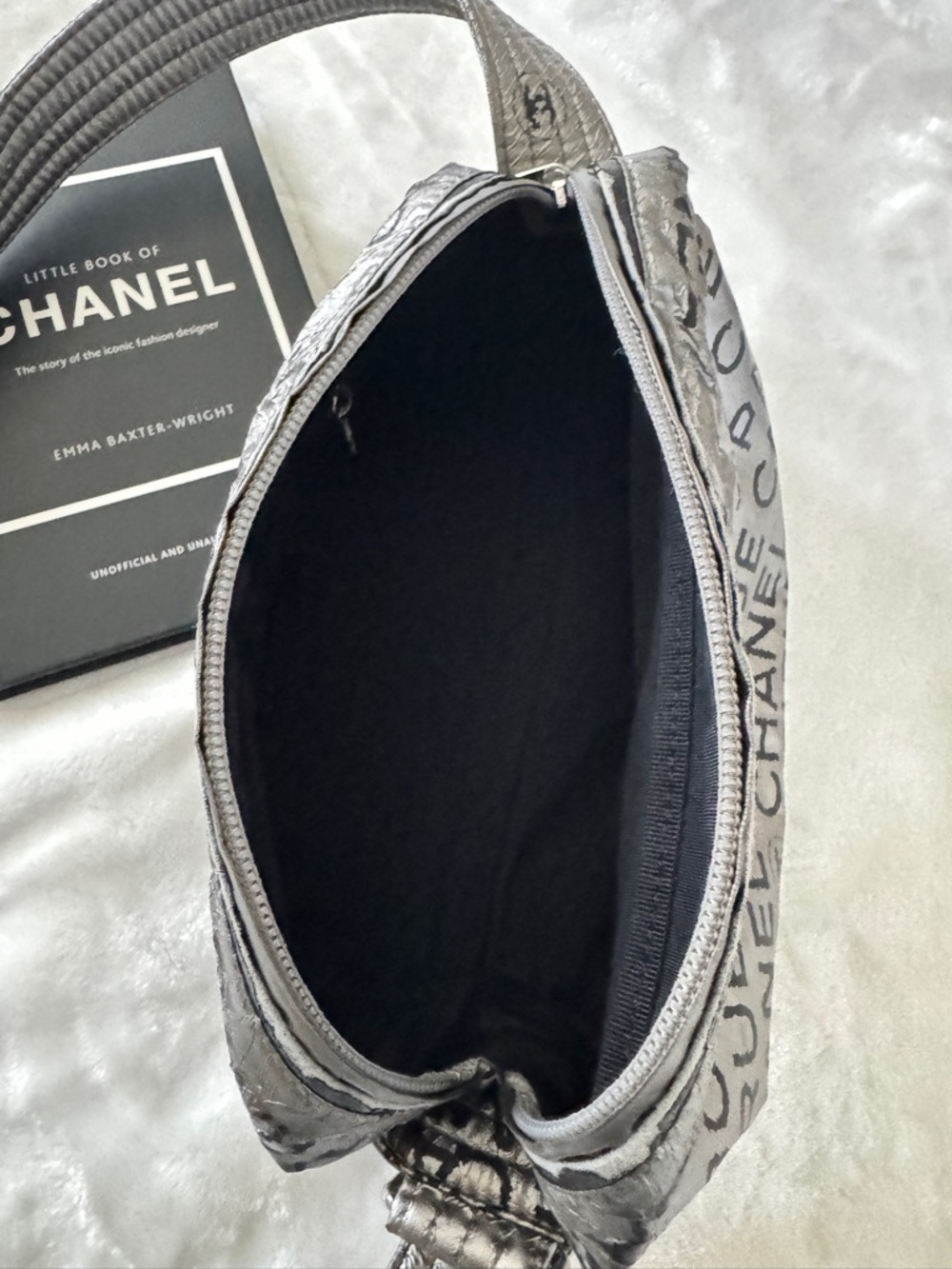 Authentic CHANEL Metallic Silver Logo Quilted Crossbody Bag - Picture 9 of 13